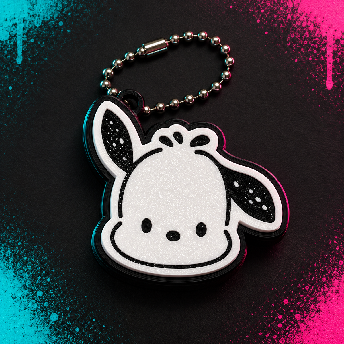 Black and white Pochacco clicky clack keychain