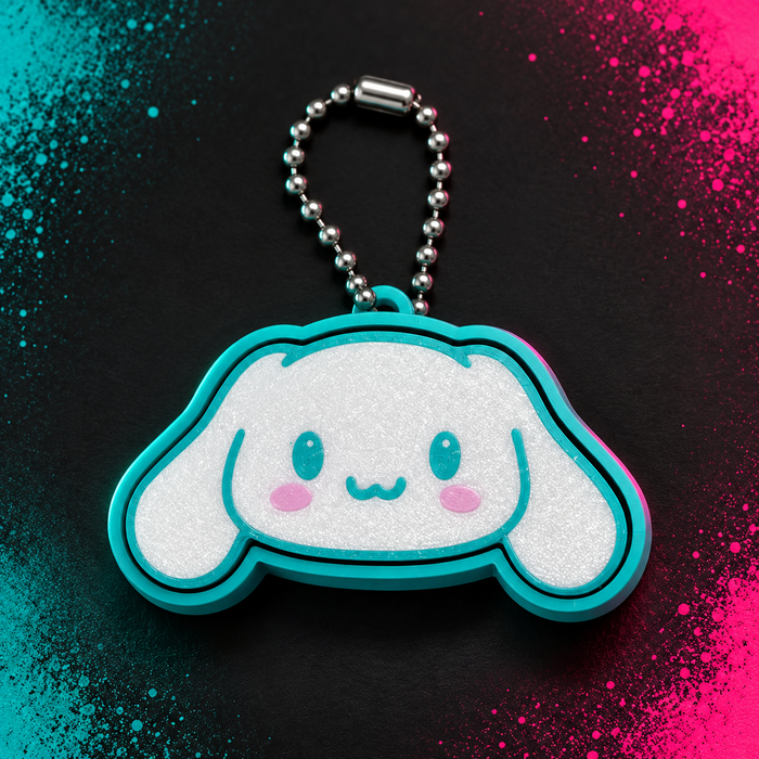 White and aqua Cinnamoroll clicky clack keychain