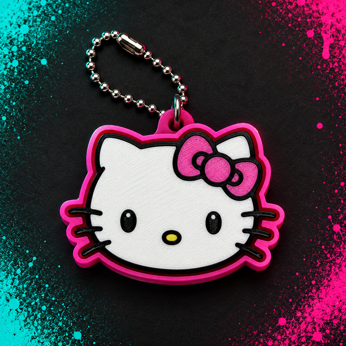 White and pink Hello Kitty clicky clack keychain